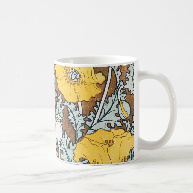 Caneca De Café Ilustração Art Nouveau Amarela Flor de Papoula (Direita)