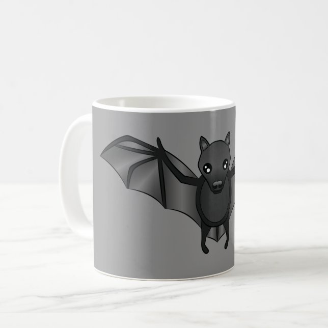 Caneca De Café Ilustração Bat De Cartoon Bonito Em Cinzas (Frente Esquerda)