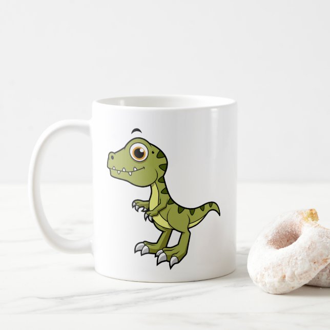 Caneca De Café Ilustração Bela De Um Tiranossauro Rex. (Com Donut)