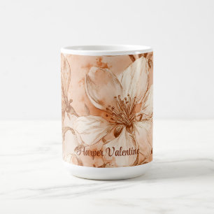 Caneca De Café Ilustração Botânica Abstrata Tons de Pêssego 15 oz