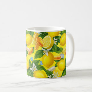 Caneca De Café Ilustração Botânica de Citros e Medicamentos