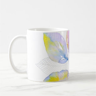 Caneca De Café Ilustração Botânica de Folhas em Aquarela Pastel