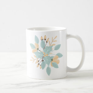 Caneca De Café Ilustração Botânica Pastel de Inverno Azul Bege