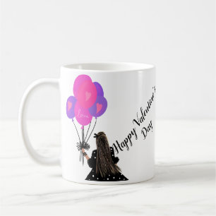 Caneca De Café Ilustração Chic de Garota com Balão do Dia dos Nam
