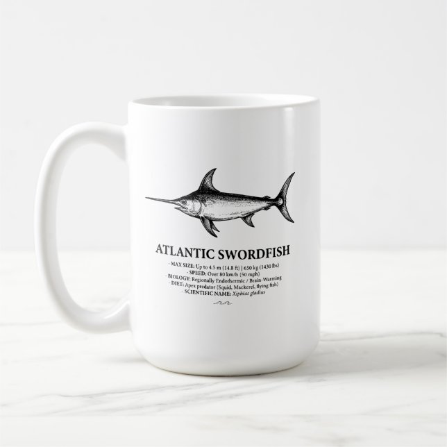Caneca De Café Ilustração Científica do Peixe-Espada do Atlântico (Esquerda)