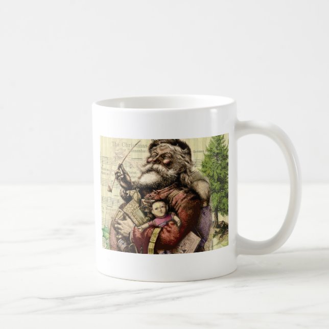 Caneca De Café Ilustração Clássica da Árvore Santa feliz (Direita)