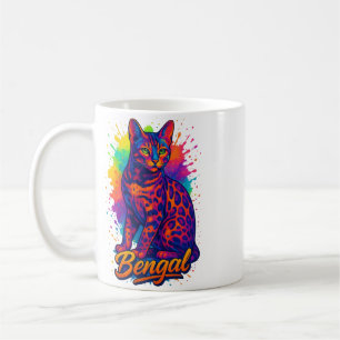 Caneca De Café Ilustração Colorida de Gato de Bengala Pop