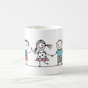 Caneca De Café Ilustração Colorida Do Homem De Pau Definir Coffee