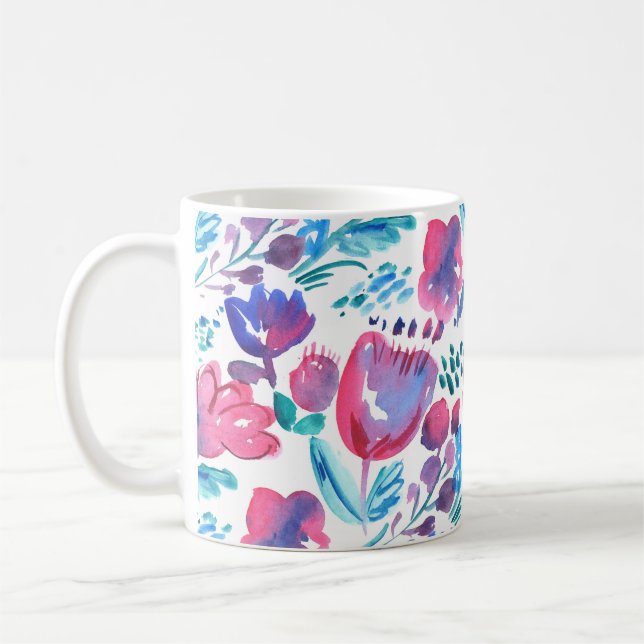 Caneca De Café ilustração com desenho de mão rústica floral estil (Esquerda)