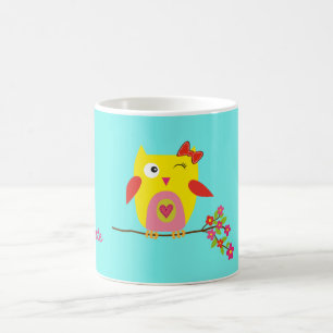 Caneca De Café Ilustração Cor-de-rosa amarela de coroa branca per