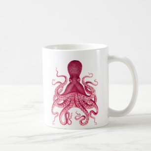 Caneca De Café Ilustração cor-de-rosa feminino do polvo do