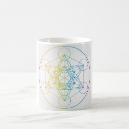 Caneca De Café Ilustração Cubo de Metatron Cores Arco-Íris Sagrad