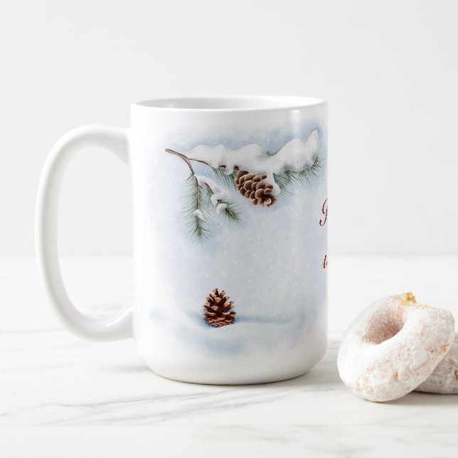 Caneca De Café ilustração da aquarela "Happy Winter" (Com Donut)