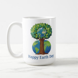 Caneca De Café Ilustração da Árvore do Dia da Terra Feliz