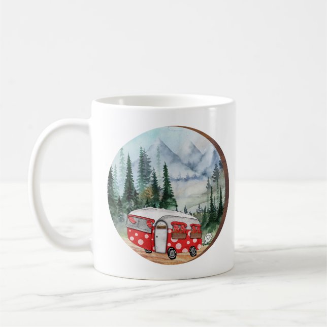 Caneca De Café Ilustração da Campa de Aventura de Montanha (Esquerda)