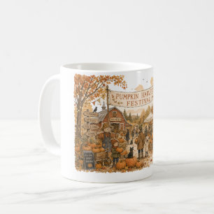 Caneca De Café Ilustração da Cena do Festival da Colheita de Abób
