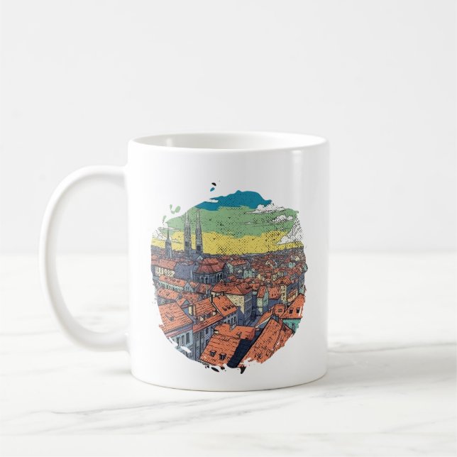 CANECA DE CAFÉ ILUSTRAÇÃO DA CROÁCIA DE ZAGREB (Esquerda)