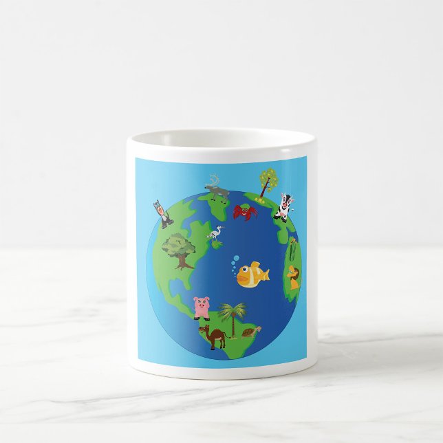 Caneca De Café Ilustração da fauna selvagem do mapa dos animais (Criador carregado)