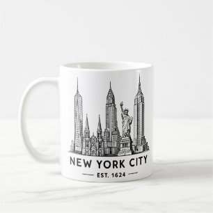 Caneca De Café Ilustração da Silhueta de Nova York com Estátua da