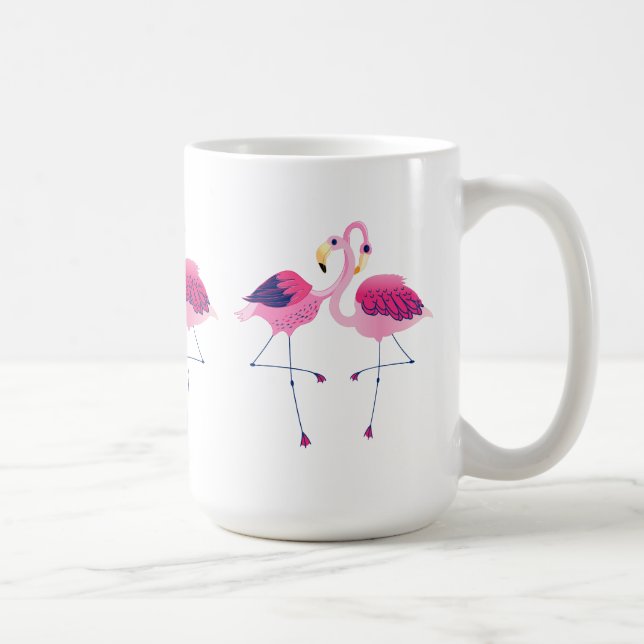 Caneca De Café Ilustração De 3 Pares De Flamingos Rosa (Direita)