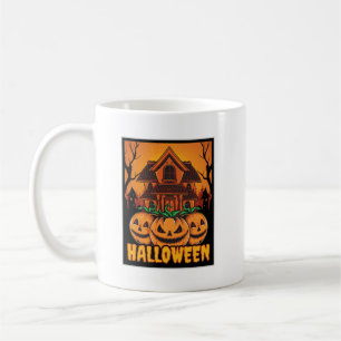 Caneca De Café Ilustração de Abóbora de Casa Assombrada de Hallow