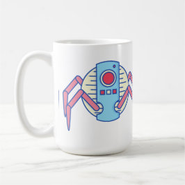 Caneca De Café Ilustração de Anel de Aranha-Robô Azul Retro