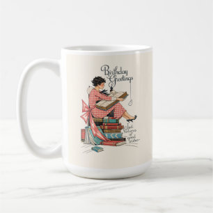 Caneca De Café Ilustração de Aniversário para Amante de Livros An