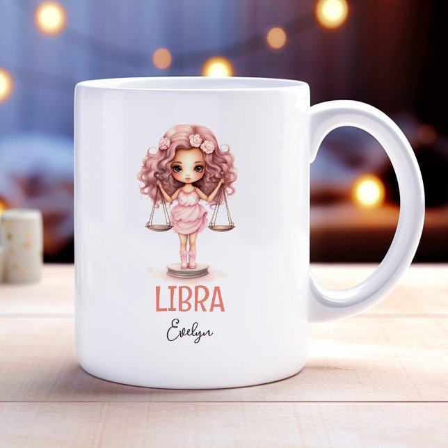 Caneca De Café Ilustração de Aquarela Cócica de Libra Nome Zodiac (Cute Watercolor Illustration of Libra Zodiac Name Coffee Mug)