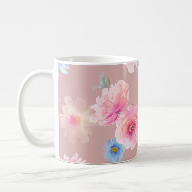 Caneca De Café Ilustração de aquarela das flores. Flutuação de ág (Esquerda)