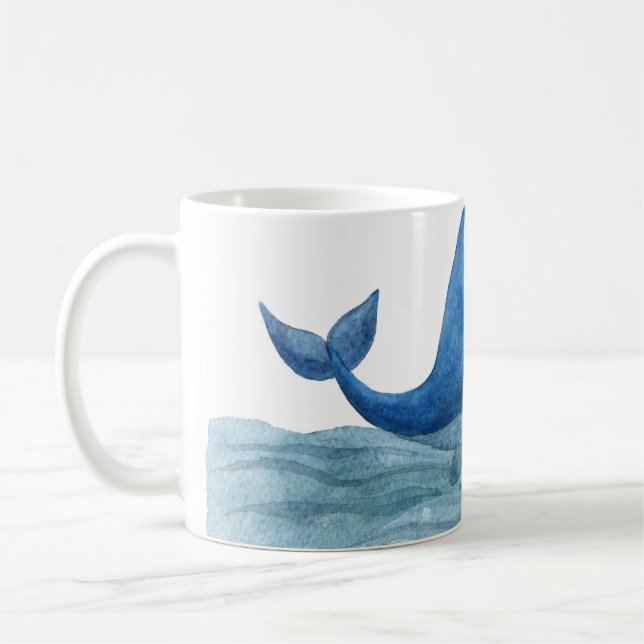Caneca De Café Ilustração de Aquarela de Baleia Azul-Cura (Esquerda)