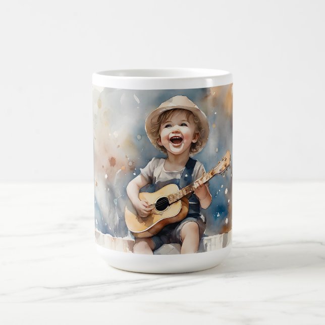 Caneca De Café Ilustração de Aquarela de Guitarra de Menino (Centro)