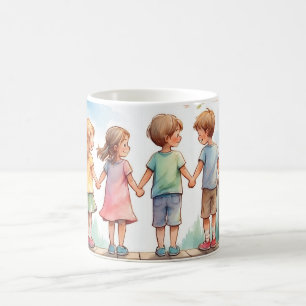 Caneca De Café Ilustração de Aquarela Filhos Amizade Doce
