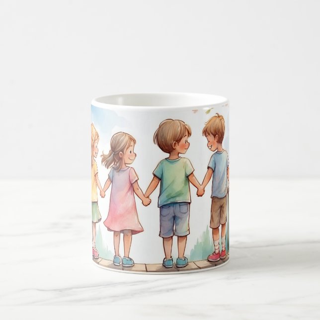 Caneca De Café Ilustração de Aquarela Filhos Amizade Doce (Centro)