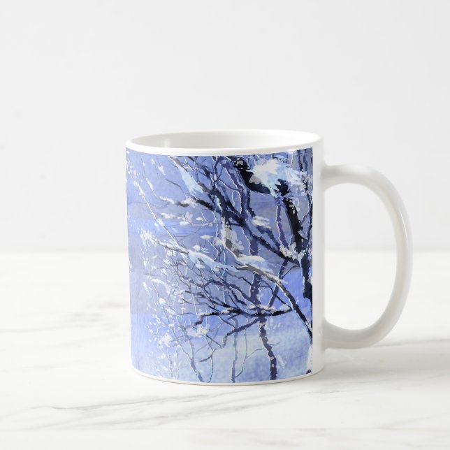 Caneca De Café Ilustração de Aquarela Mínima Azul da Floresta de  (Direita)
