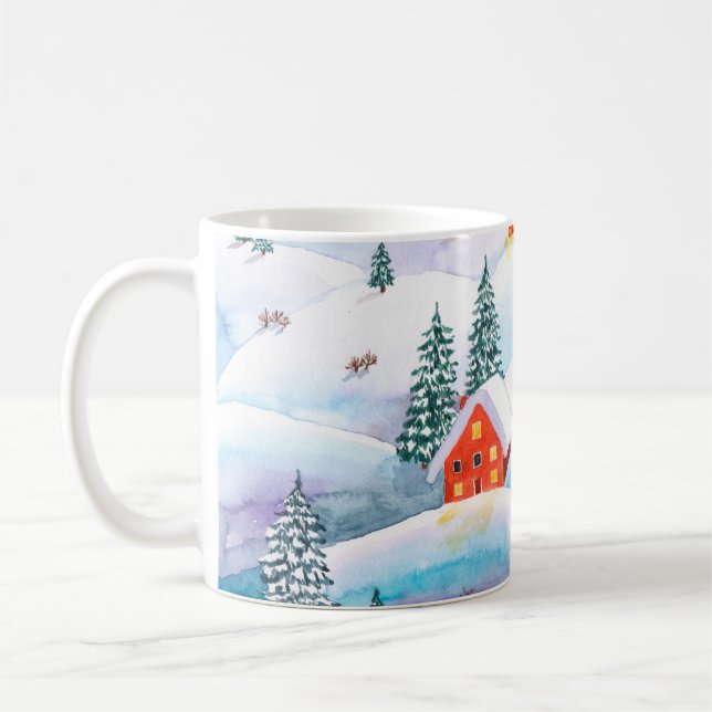 Caneca De Café Ilustração de aquarela pintada à mão do inverno (Esquerda)