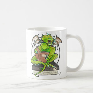 Caneca De Café Ilustração de arte da fantasia do Dragon Reading C