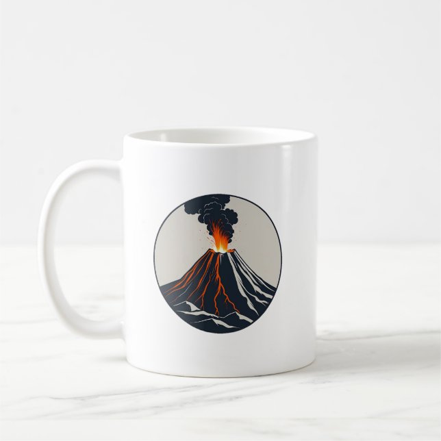 Caneca De Café Ilustração de Arte Moderna do Vulcão em Erupção (Esquerda)