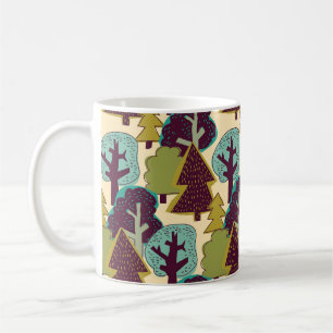 Caneca De Café Ilustração de Árvores de Portas de Cor da Floresta