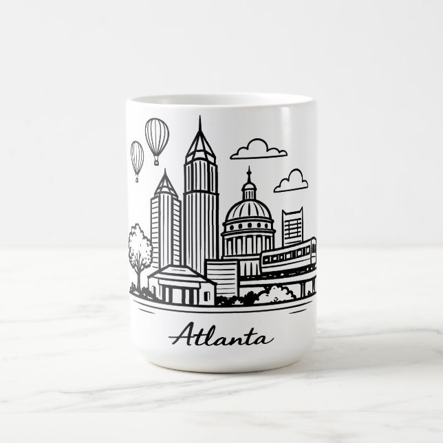 Caneca De Café Ilustração de Atlanta em linha preta (Centro)