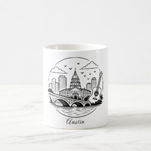 Caneca De Café Ilustração de Austin em linha preta
