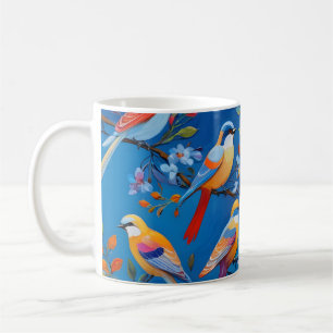 Caneca De Café Ilustração de aves canoras coloridas