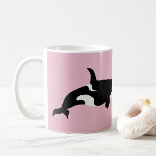 Caneca De Café Ilustração de Baleia Orca Cetacea Pastel Rosa