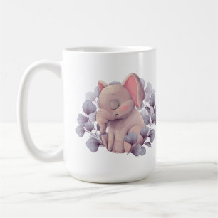 Caneca De Café Ilustração de Bebê Elefante Fofo Dormindo com Folh