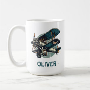 Caneca De Café Ilustração de Biplano Vintage Retro Angustiado