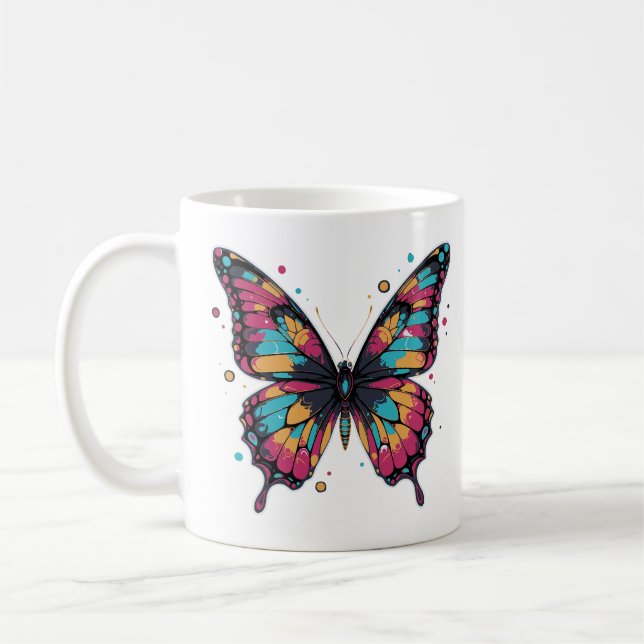 Caneca De Café Ilustração de Borboleta Colorida (Esquerda)