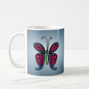 Caneca De Café Ilustração de Borboleta Colorida