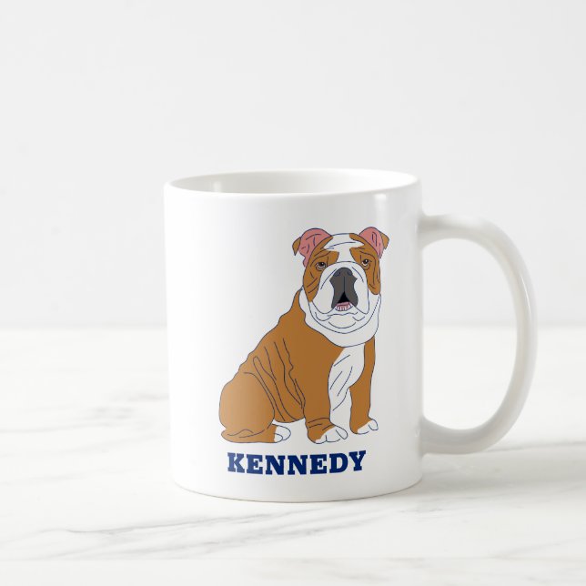 Caneca De Café Ilustração de Bulldog em Inglês Personalizada (Direita)