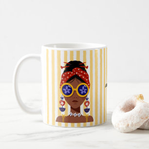 Caneca De Café Ilustração de Cabeça de Mulher Colorida em Postca 