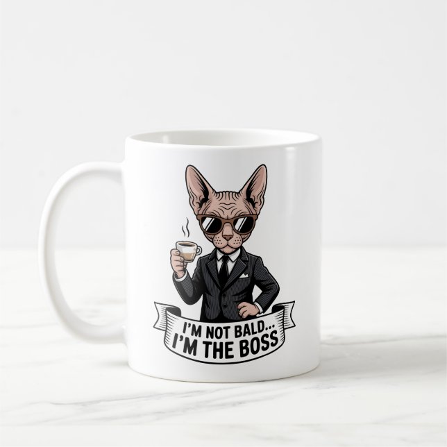 Caneca De Café Ilustração de Café com Gato Sphynx Chefe (Esquerda)