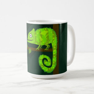 Caneca De Café Ilustração de Camaleão Verde Fofo Réptil Tropical